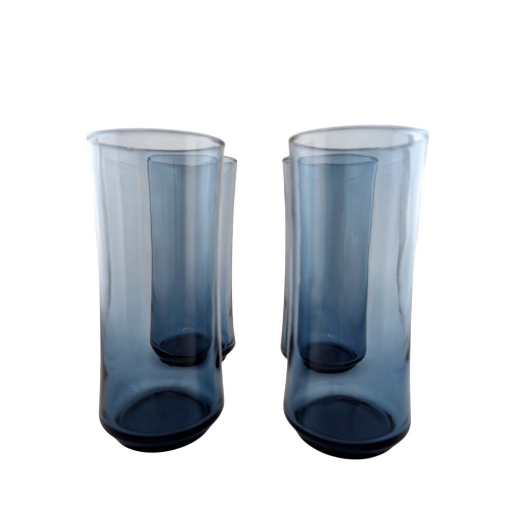 Vintage Libbey Bolero Blue Tumblers MCM 1970s Set‎ of 4 16oz Cooler Glasses